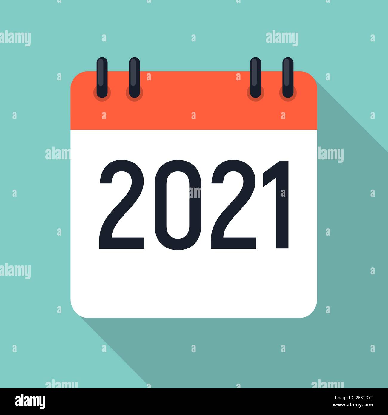 Icône du calendrier à plat de 2021 ans. Illustration Banque D'Images