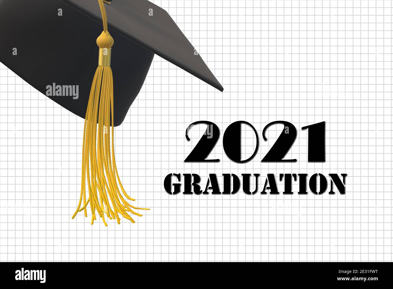 Graduation 2021. Classe de 2021 ans. Concept éducatif, isolé, illustration 3D Banque D'Images