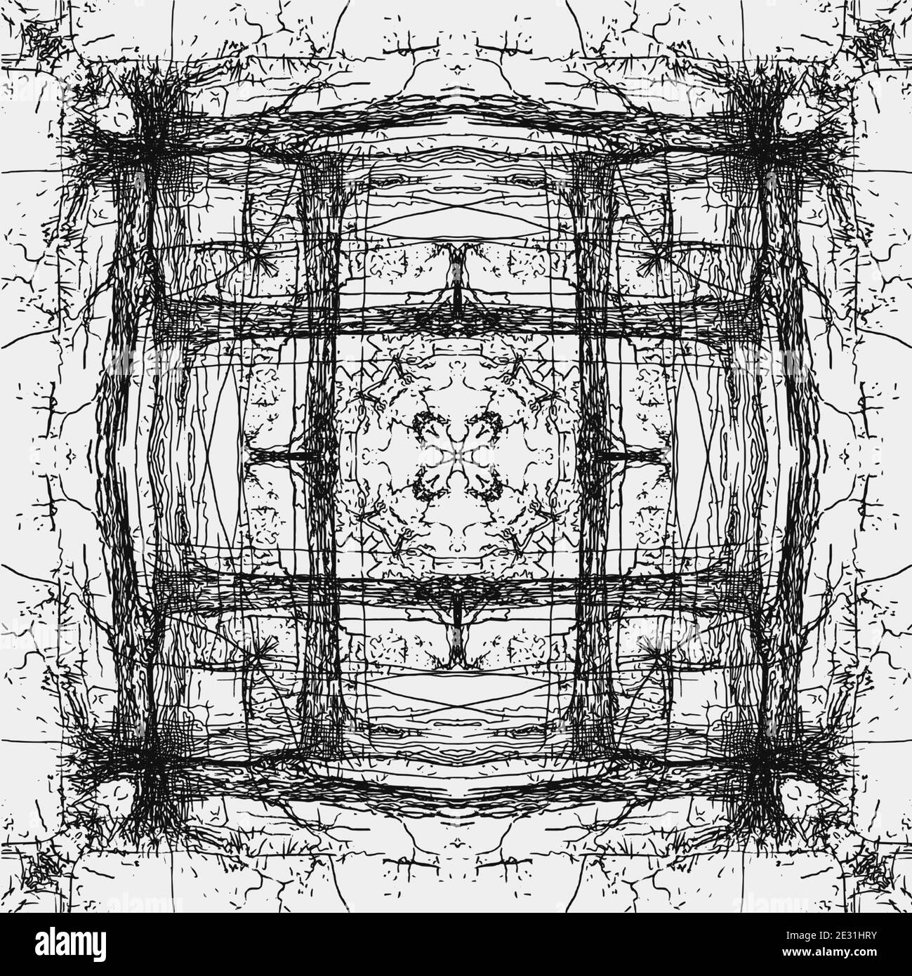 Dessin abstrait noir et blanc avec thème floral. Illustration de Vecteur