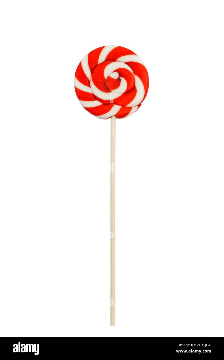 Rouge et blanc caramel Lollipop torsadé dans une spirale. Isolé sur blanc. Banque D'Images Rouge et blanc caramel Lollipop torsadé dans une spirale. Isolé sur blanc. Banque D'Images
