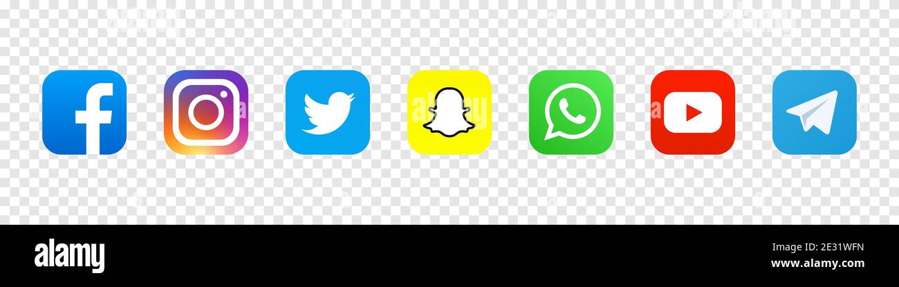 Icônes des réseaux sociaux : Faceboock, Instagram, Twitter, Snapchat, Viber, Telegram, YouTube Illustration de Vecteur