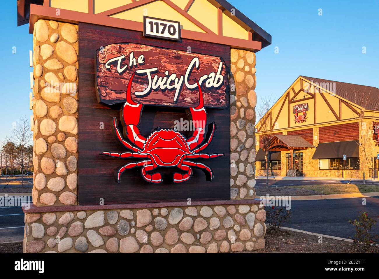 Le Juicy Crab, un restaurant de fruits de mer de style cajun, à Snellville (Metro Atlanta), Géorgie. (ÉTATS-UNIS) Banque D'Images