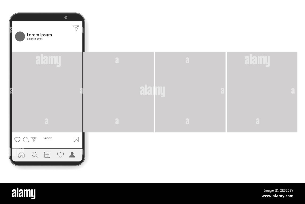 Publication de l'interface du carrousel sur le réseau social. Maquette de smartphone. Application mobile sur l'écran d'un téléphone réaliste. Illustration vectorielle Illustration de Vecteur