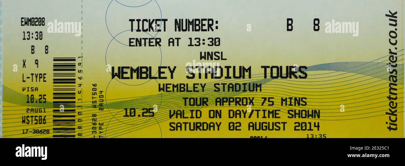 Billet pour le Wembley Stadium Tour London England UK daté du 2 août 2014 Banque D'Images