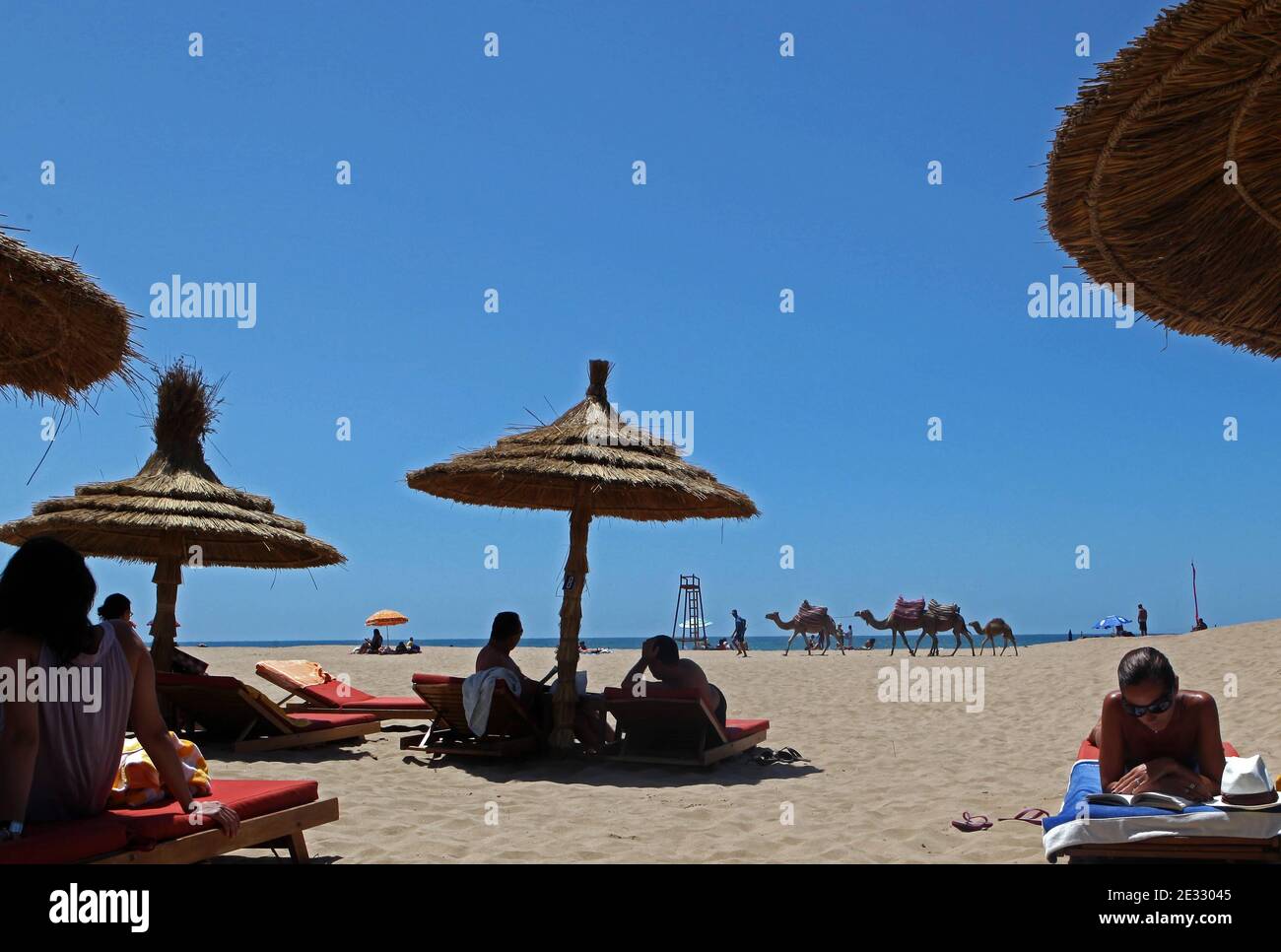 La plage Sidi Kacem, en face du restaurant Ocean, Tanger, Maroc, juillet 2010. Photo de Stephane Lemouton/ABACAPRESS.COM Banque D'Images