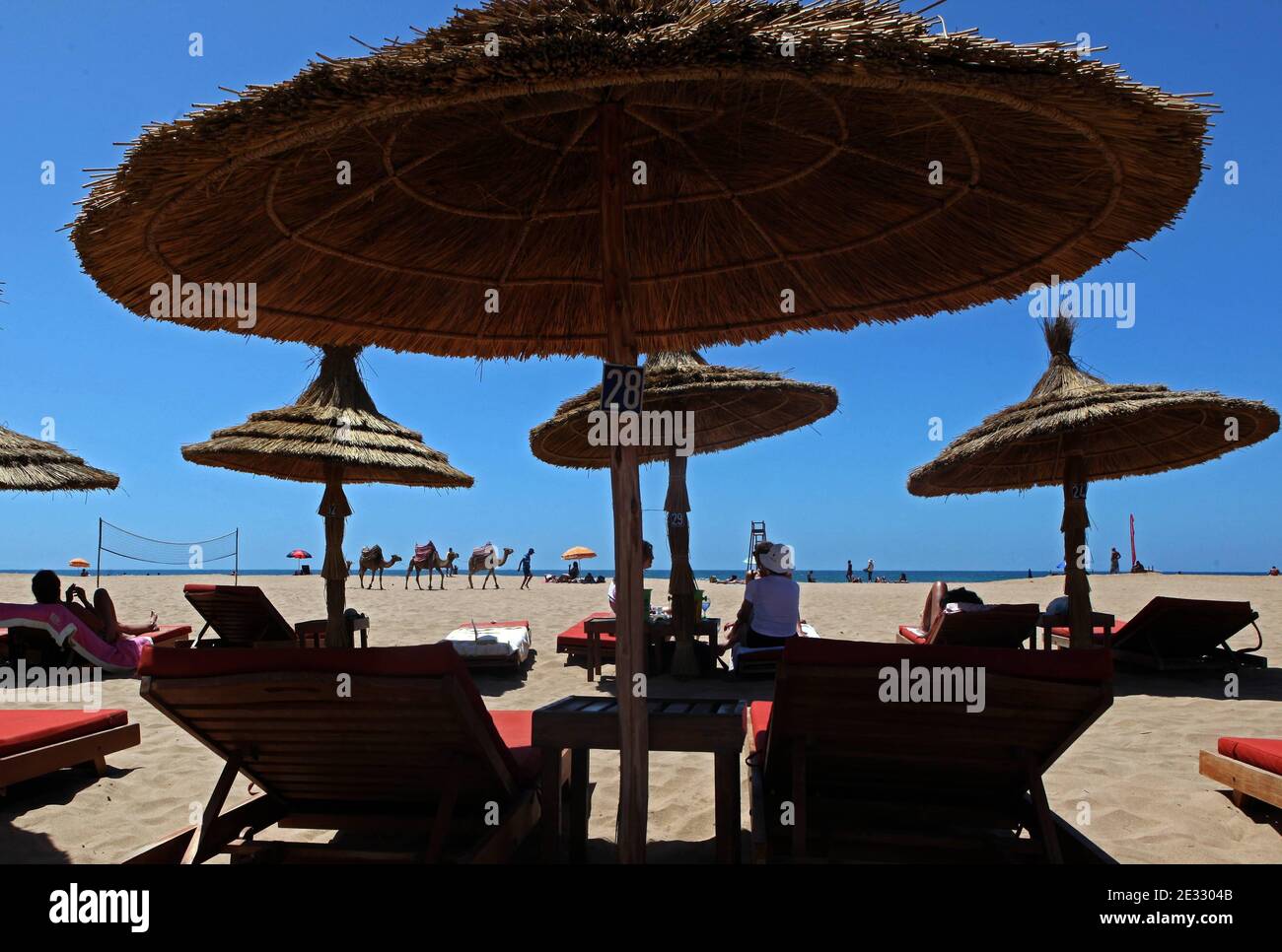 La plage Sidi Kacem, en face du restaurant Ocean, Tanger, Maroc, juillet 2010. Photo de Stephane Lemouton/ABACAPRESS.COM Banque D'Images