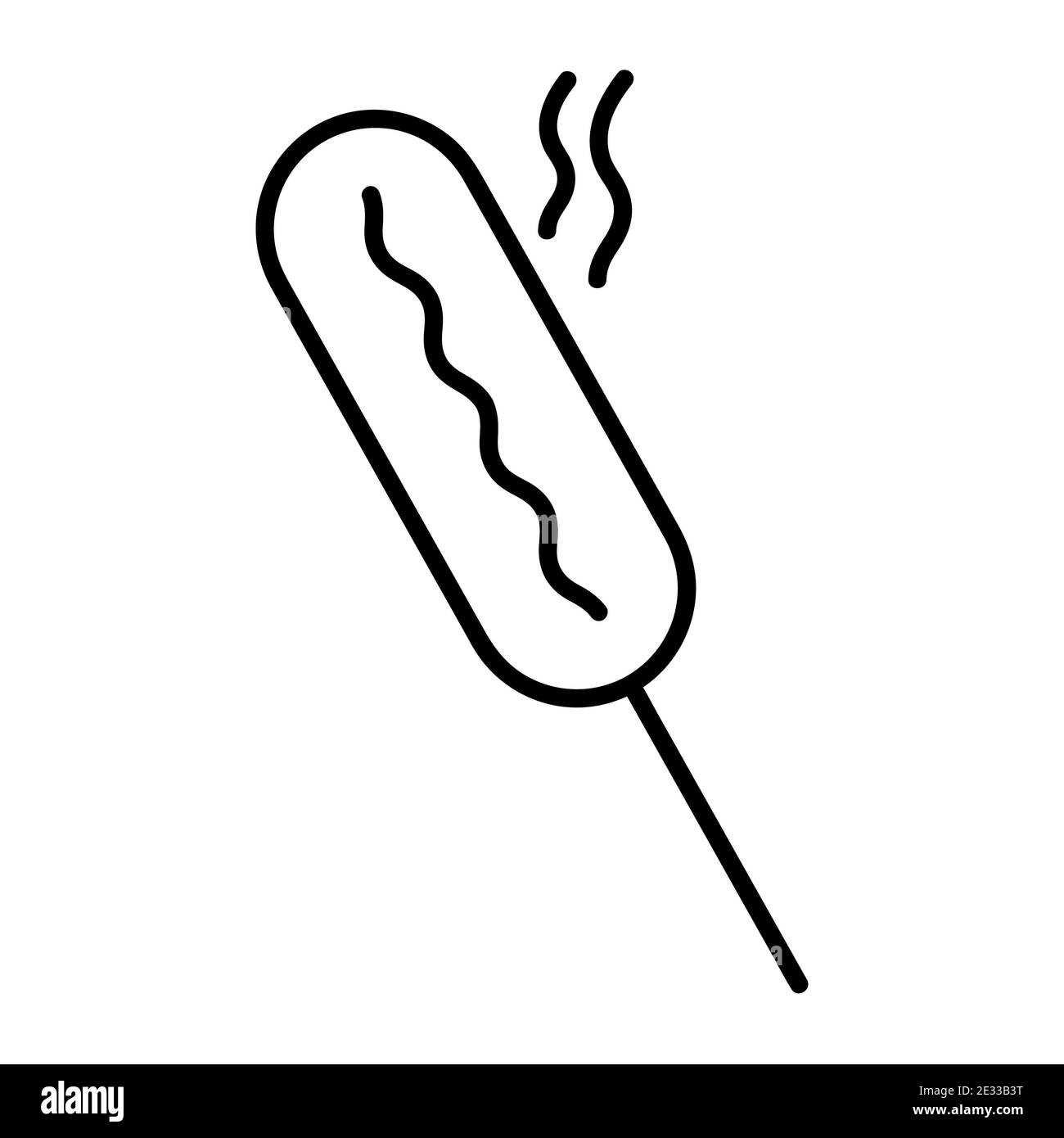 En-cas à la saucisse sur l'icône plate du bâton. Pictogramme pour le Web. Trait. Isolé sur fond blanc. Vecteur eps10 Banque D'Images