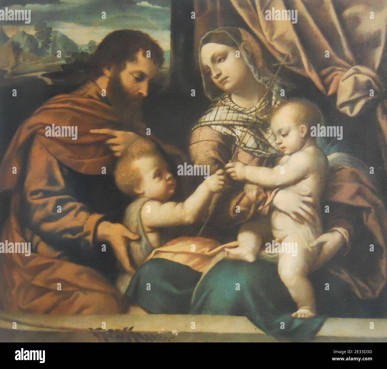 Madonna col Bambino, san Giovanni Battista fanciullo e san Giuseppe in veste di donatore. Banque D'Images