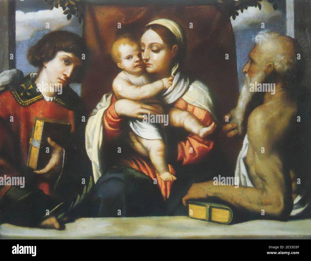 Madonna col Bambino tra i santi Stefano e Girolamo. Banque D'Images