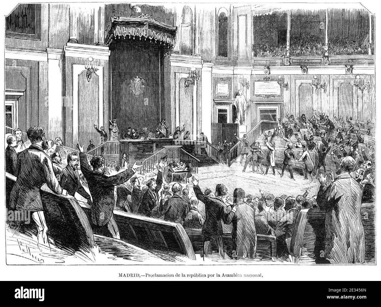 Madrid, promclamación de la república por la Asamblea nacional, de Pellicer. Banque D'Images