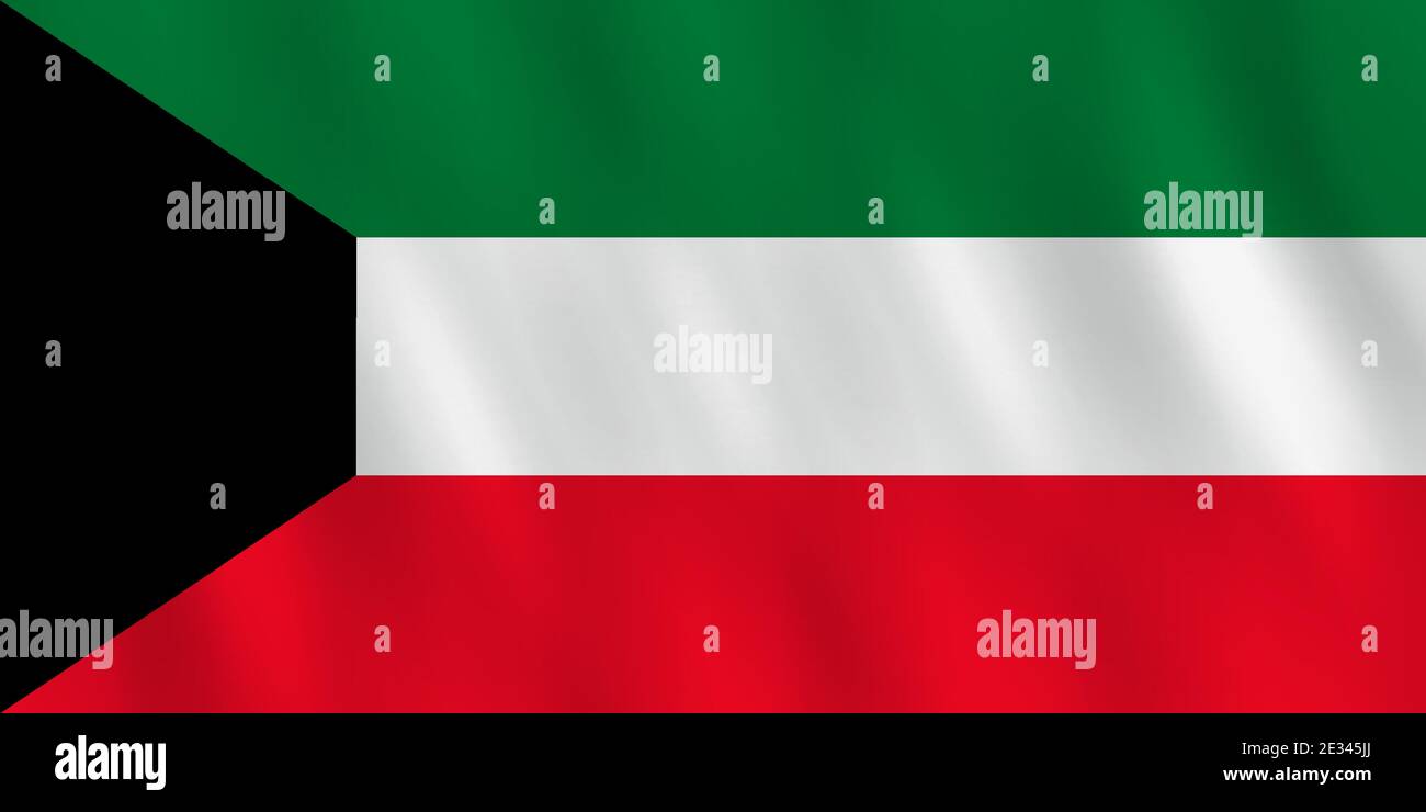 Drapeau du Koweït avec effet de tissage, proportion officielle. Illustration de Vecteur