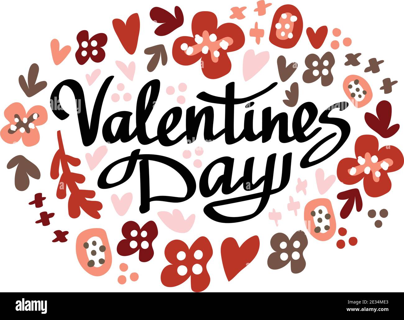 Carte de la Saint Valentin heureuse avec ornements, coeurs, cadre. Vecteur typographique Illustration de Vecteur