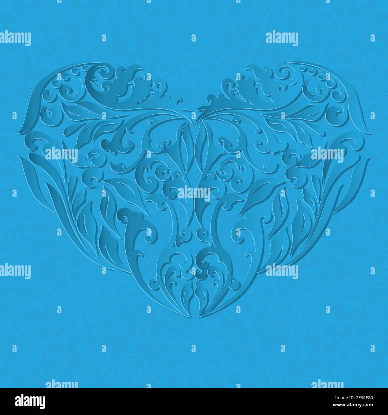 Coeur bleu floral avec ombre Illustration de Vecteur