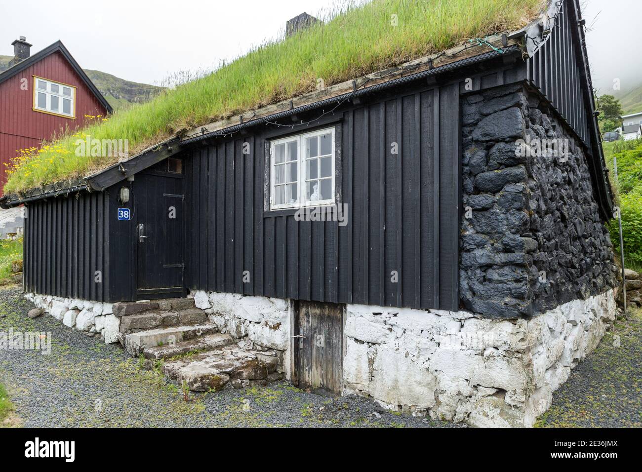 Longue maison de style viking, Fuglafjordur, île d'Eysturoy, îles Féroé Banque D'Images