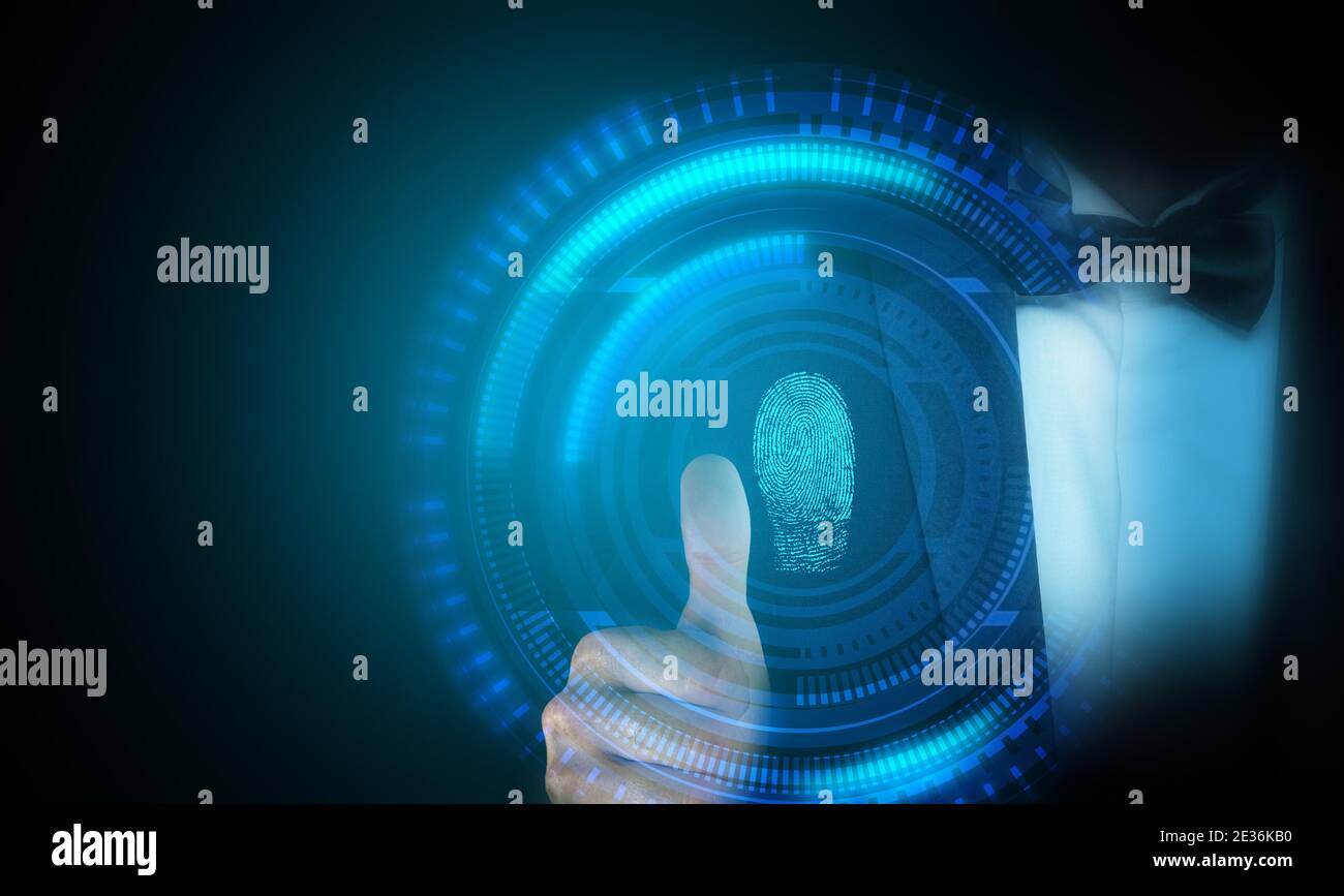 Concept de connexion de sécurité d'impression biométrique avec empreinte digitale Banque D'Images