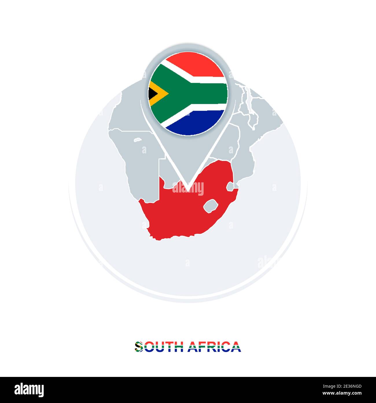 Carte et drapeau de l'Afrique du Sud, icône de carte vectorielle avec Afrique du Sud mise en évidence Illustration de Vecteur