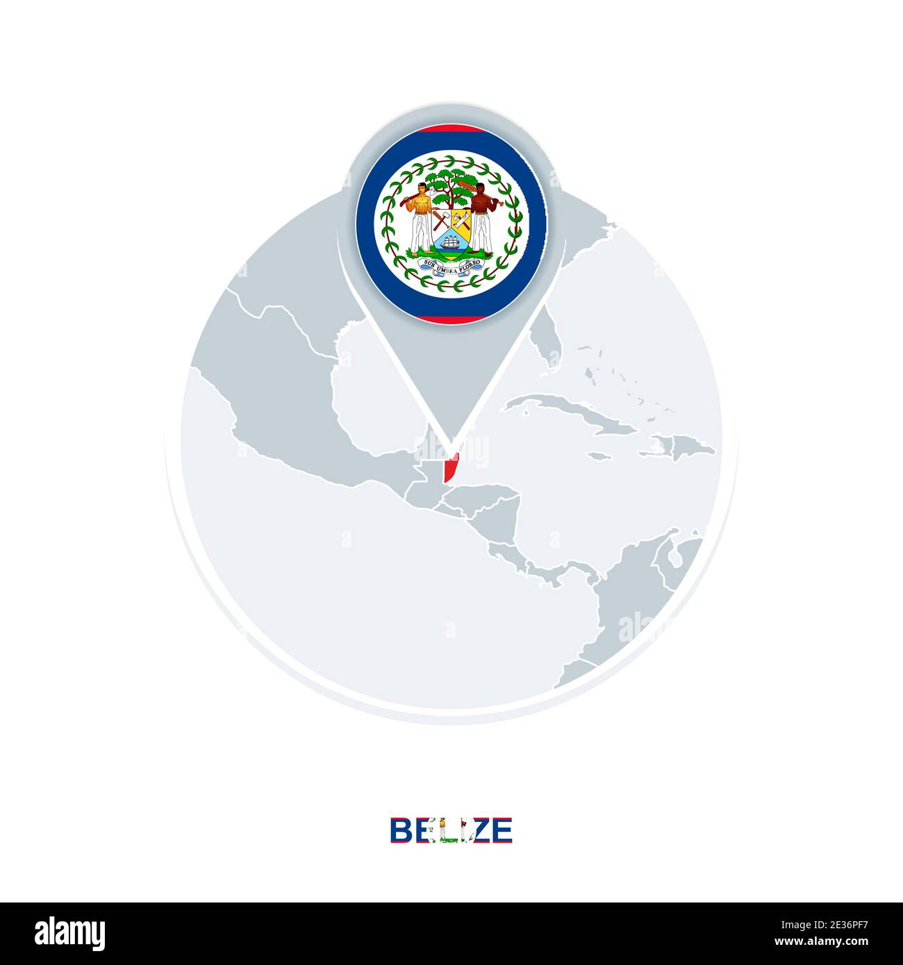 Carte et drapeau du Belize, icône de carte vectorielle avec Belize en surbrillance Illustration de Vecteur