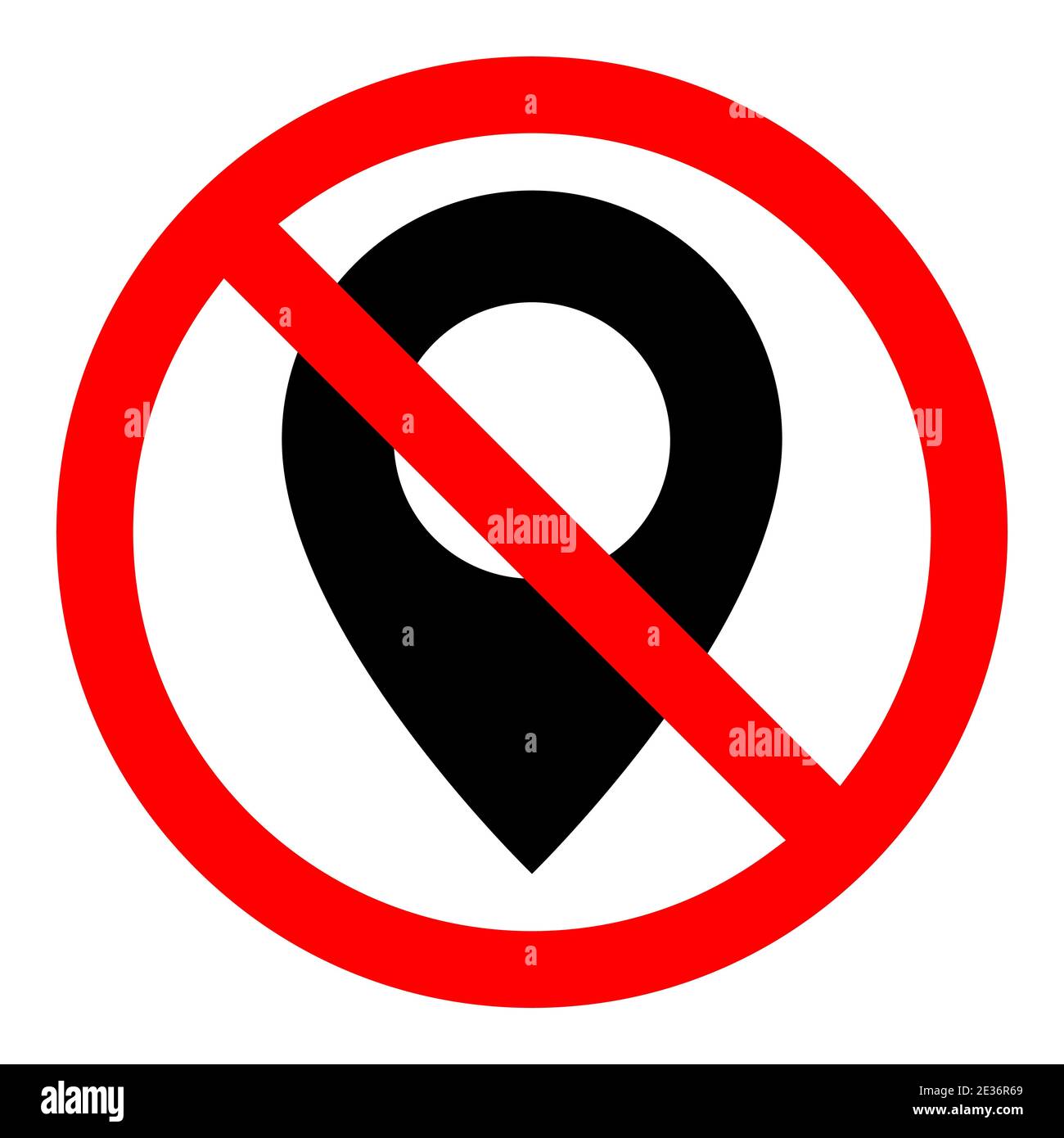 Aucune icône GPS. Icône d'interdiction du pointeur de carte. L'attribution est interdite. Stop ou bannissement du panneau rond rouge avec l'icône PIN GPS. Illustration vectorielle. Illustration de Vecteur