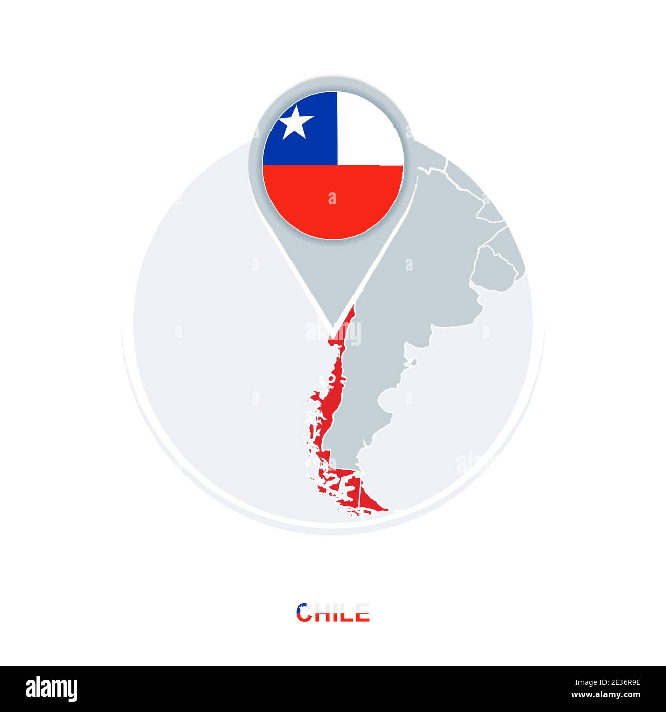 Carte et drapeau du Chili, icône de carte vectorielle avec Chili en surbrillance Illustration de Vecteur