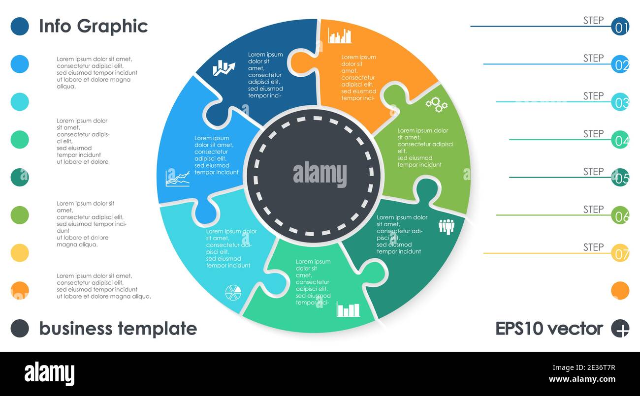 Fichier vectoriel EPS 10 pour la conception de modèles graphiques d'informations commerciales, les concepts de travail d'équipe et les informations de données avec sept options Illustration de Vecteur