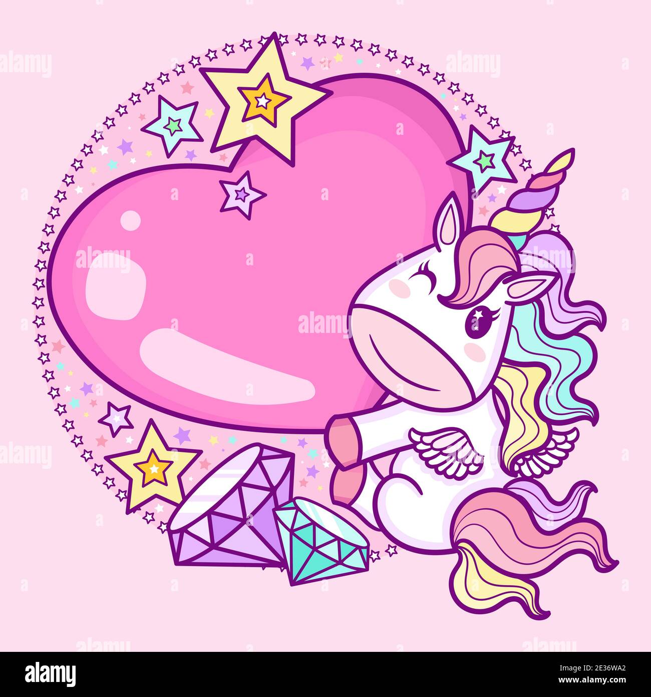 Adorable licorne arc-en-ciel représentant un cœur. Conception pour enfants. Vecteur Illustration de Vecteur