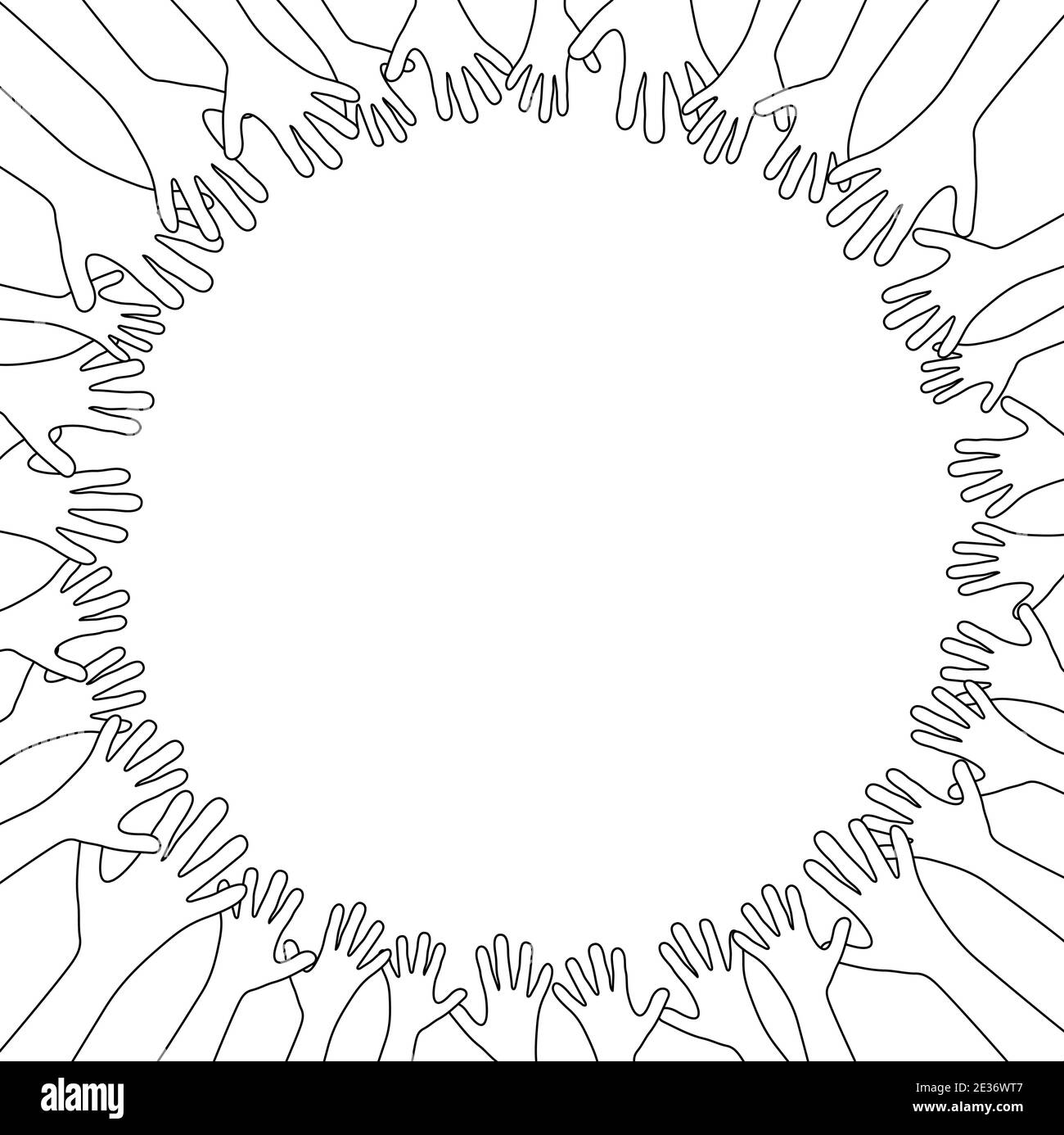 Illustration vectorielle EPS de nombreuses personnes étirant leurs mains vers le haut dans un cercle symbolisant la coopération ou l'amitié de la diversité Illustration de Vecteur