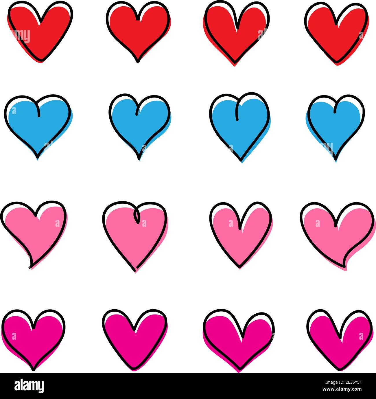 Ensemble coeurs couleurs Saint-Valentin Illustration de Vecteur