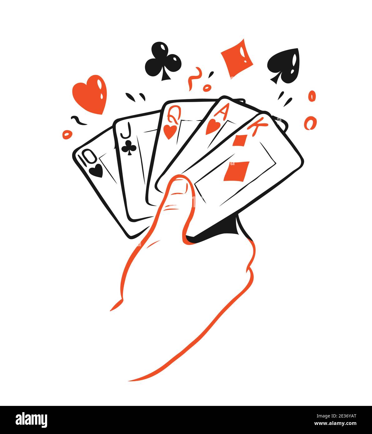 Cartes de poker en main. Vecteur de symbole de Casino Illustration de Vecteur