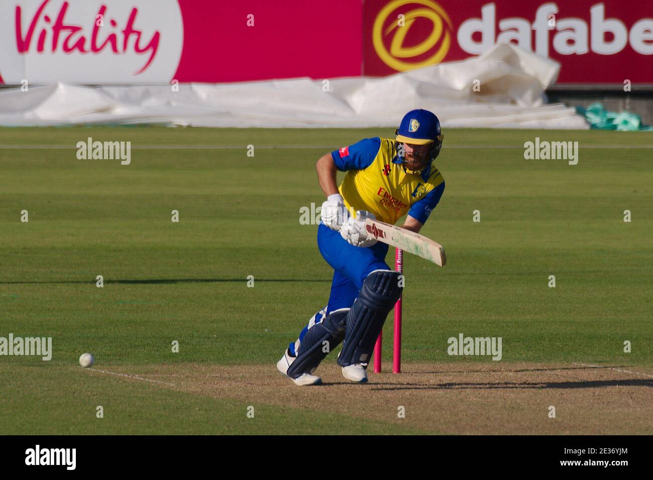 Chester le Street, Angleterre, le 13 septembre 2020. Ben Raine battant pour Durham Cricket contre les renards du Leicestershire dans leur match de Blast Vitality au Riverside Ground. Banque D'Images