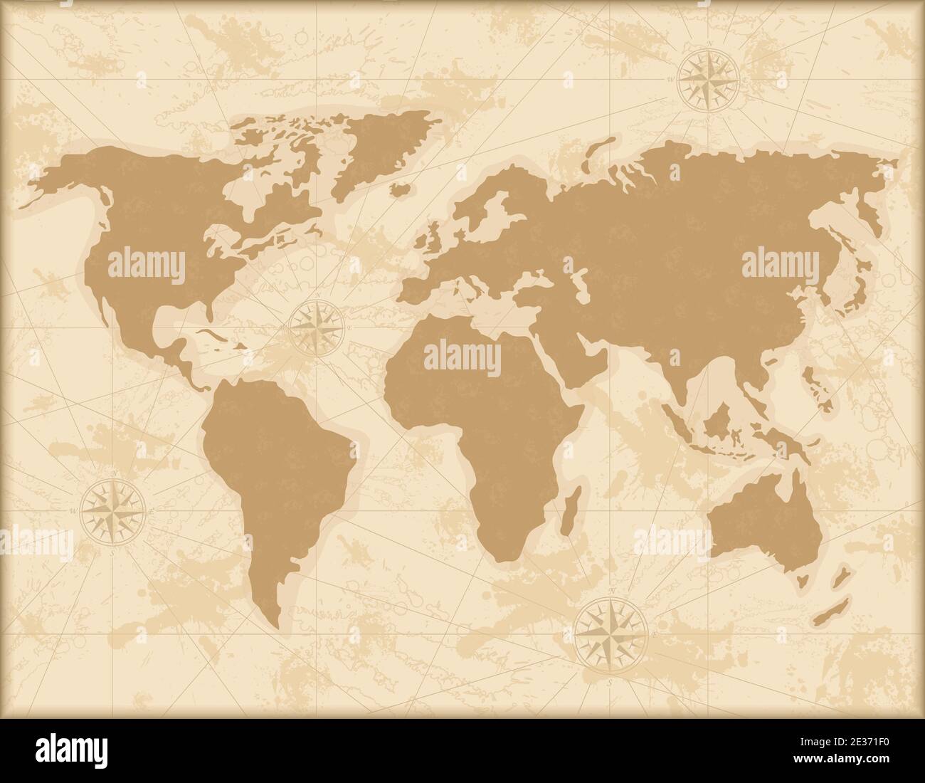 Carte du monde médiéval. Vieux papier peint continents et méridiens avec le vent rose géographie antique. Illustration de Vecteur