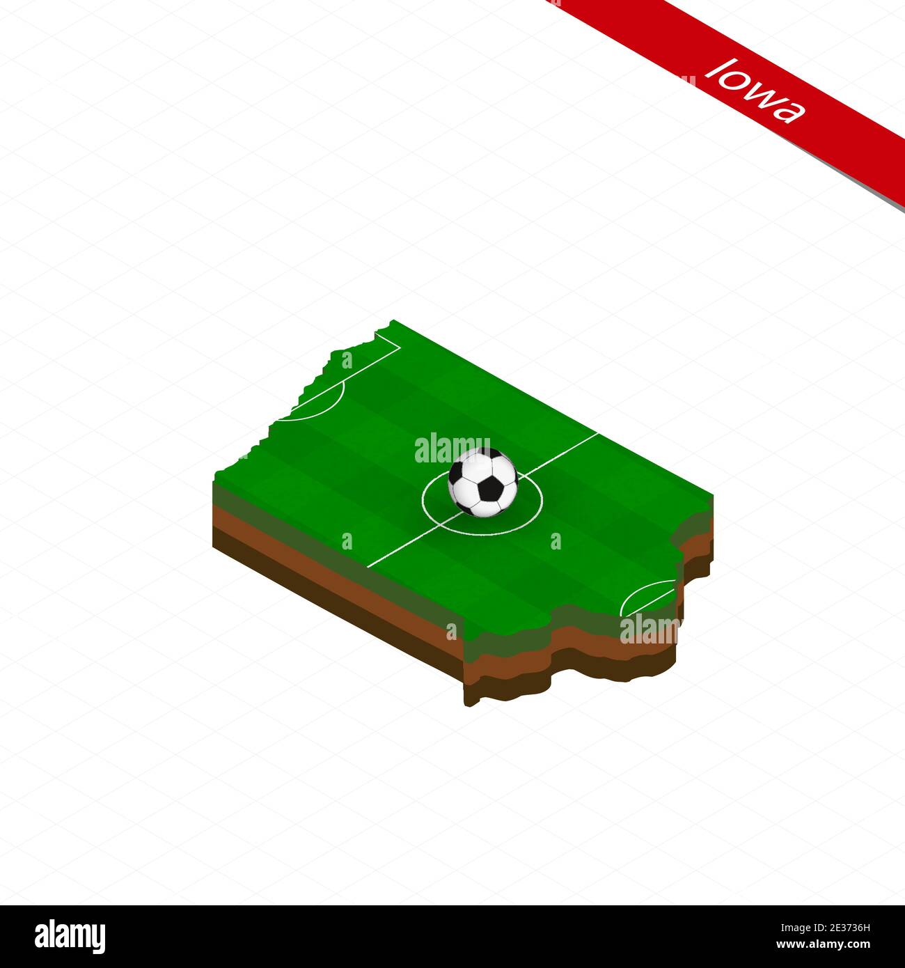 Carte isométrique de l'État américain de l'Iowa avec terrain de football. Ballon de football au centre du terrain de football. Illustration de football vectoriel. Illustration de Vecteur