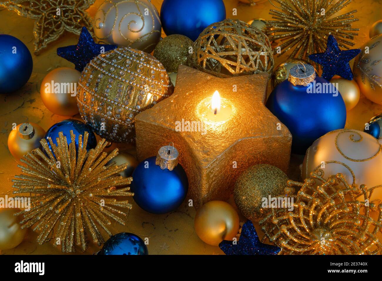 Décoration de Noël en or et bleu Banque D'Images