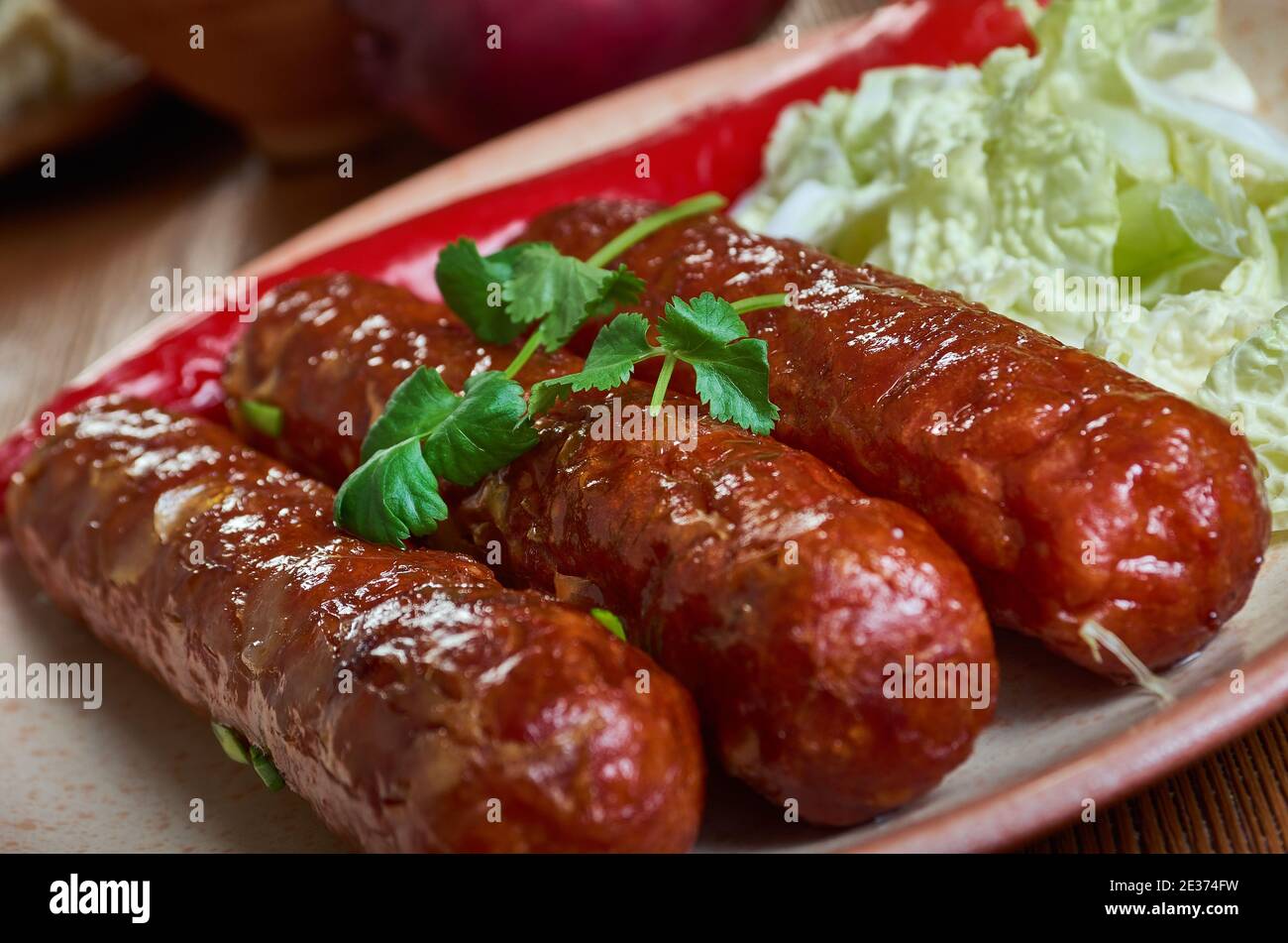 Brauauge Sausage - porc traditionnel Hertfordshire Butchers, saucisses de qualité supérieure et viande de saucisse. Banque D'Images