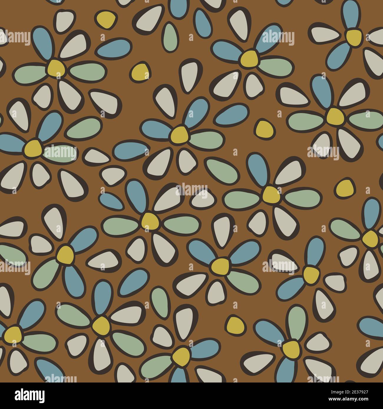 Motif vectoriel sans couture d'une fleur abstraite colorée sur fond marron. Conception textile. Illustration de Vecteur