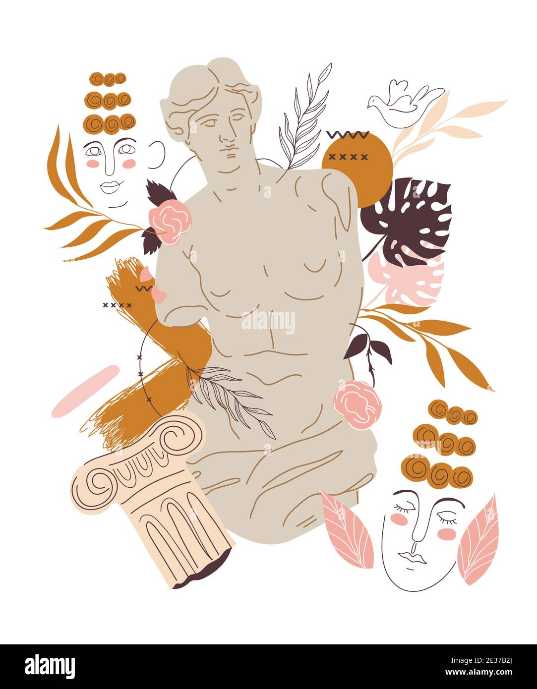 Déesse grecque de Vénus décorative et éléments abstraits, vecteur plat isolé. Illustration de Vecteur