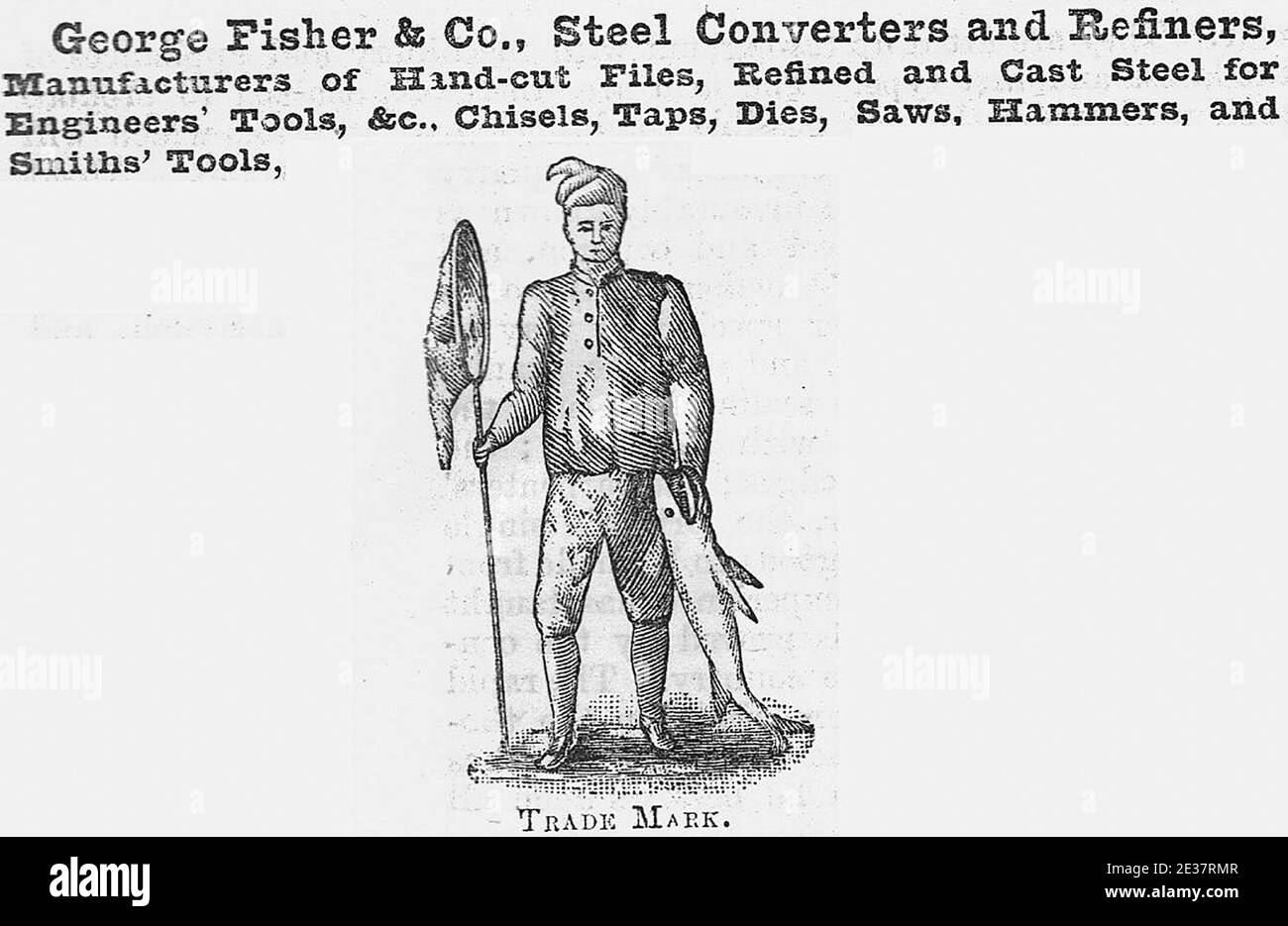 George Fisher and Co, convertisseurs et raffineurs d'acier, Sheffield, Yorkshire, Royaume-Uni. Gravure, gravure ou lithographie de leur marque de commerce de l'époque victorienne. Banque D'Images