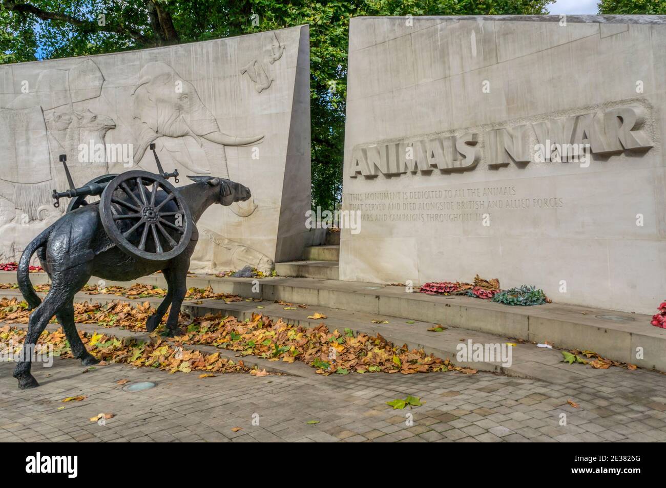 The Animals in War Memorial à Hyde Park, Londres. Banque D'Images