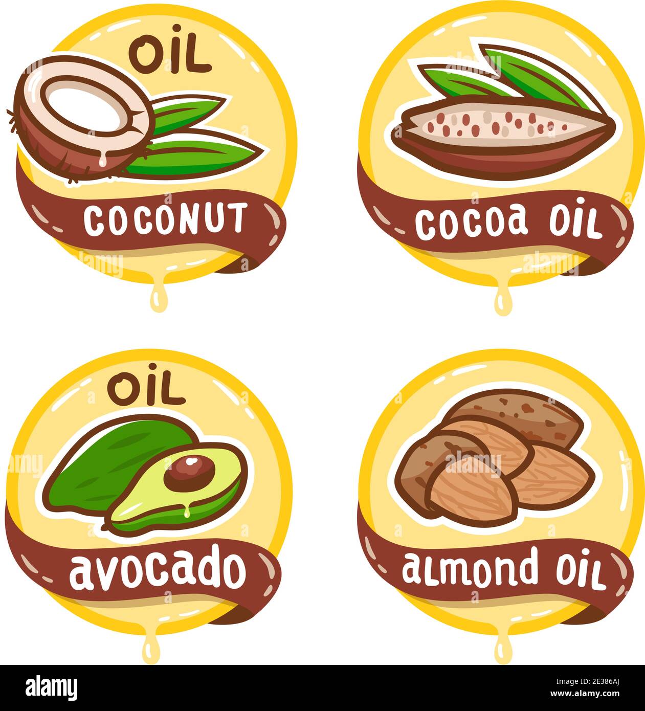 Ensemble de logos d'huile de semence. Collection de produits naturels biologiques, emblèmes vectoriels. Illustration de Vecteur