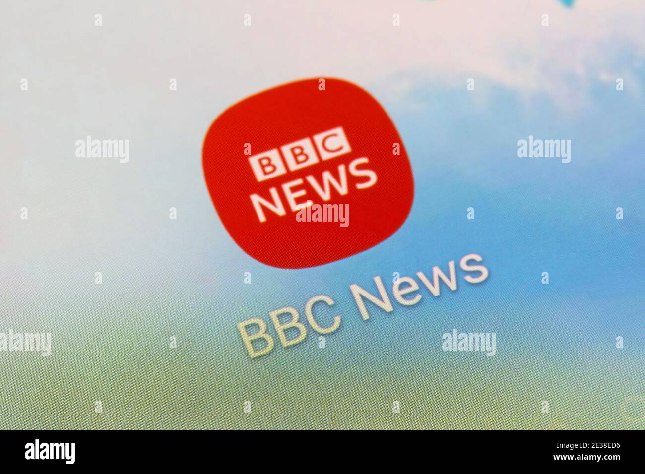 Un gros plan du logo de l'Android BBC News App (pour la chaîne d'informations gratuite britannique) sur l'écran d'un smartphone Banque D'Images