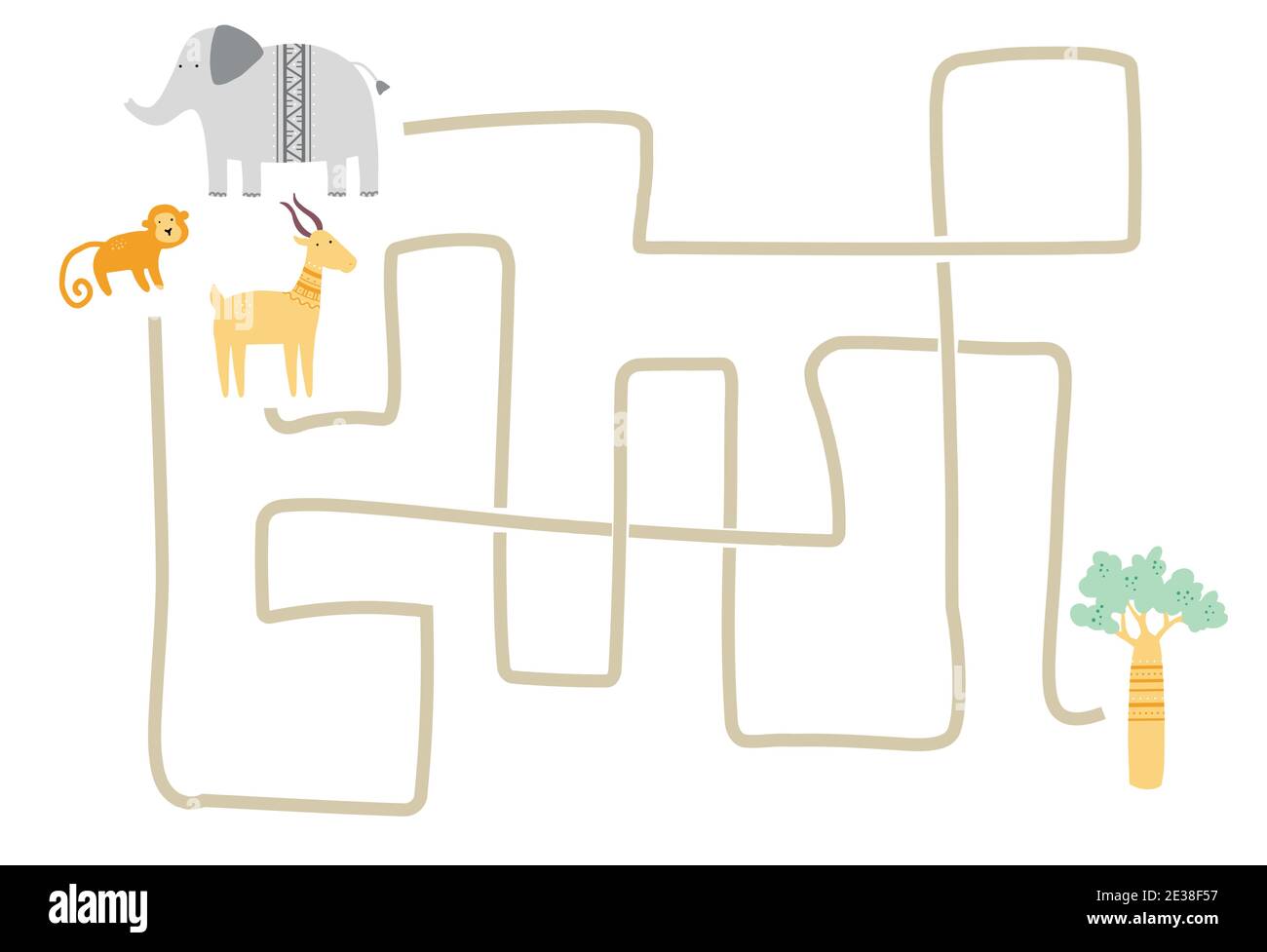 Labyrinthe avec mignon animal africain pour les enfants. Jeu de labyrinthe pour enfants. Illustration des activités heurisantes. Illustration de Vecteur