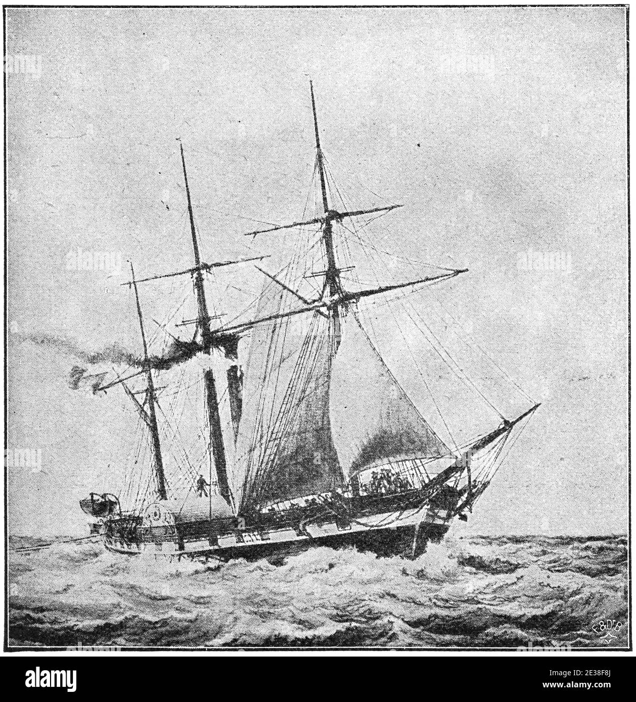 Sphinx (1829) - un bateau à vapeur à aubes, initialement classé comme corvette, de la Marine française. Illustration du 19e siècle. Allemagne. Arrière-plan blanc. Banque D'Images