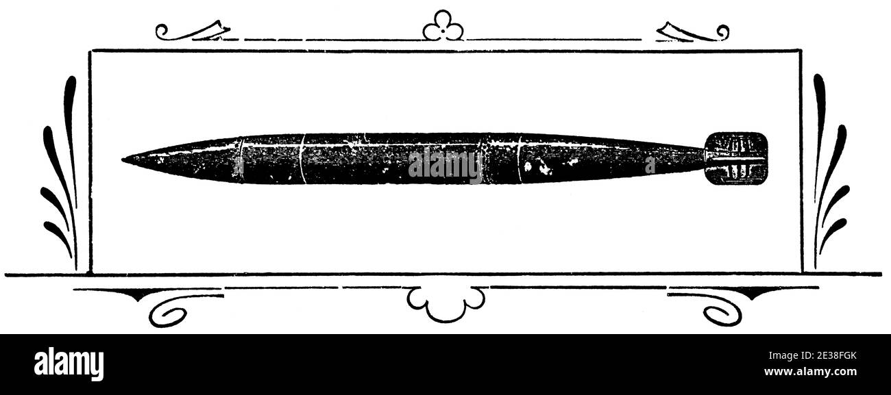 Ornement sous forme de torpille, séparateur de chapitre dans un livre. Illustration du 19e siècle. Arrière-plan blanc. Banque D'Images