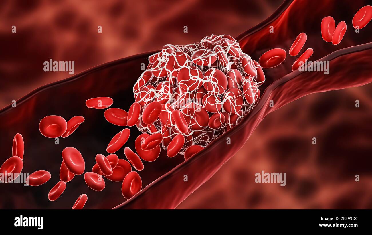 Illustration du rendu 3D des globules rouges dans une artère ou une veine. Thrombose, système cardiovasculaire, moi Banque D'Images