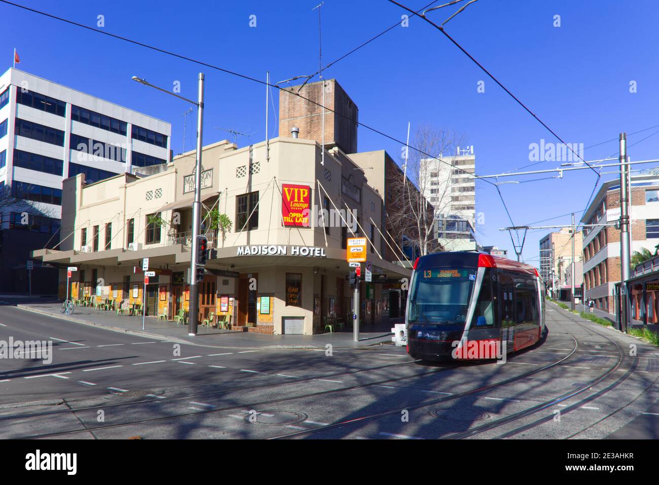 Le système de transports en commun du train léger de Sydney est en service dans le CBD de Sydney Australie Banque D'Images