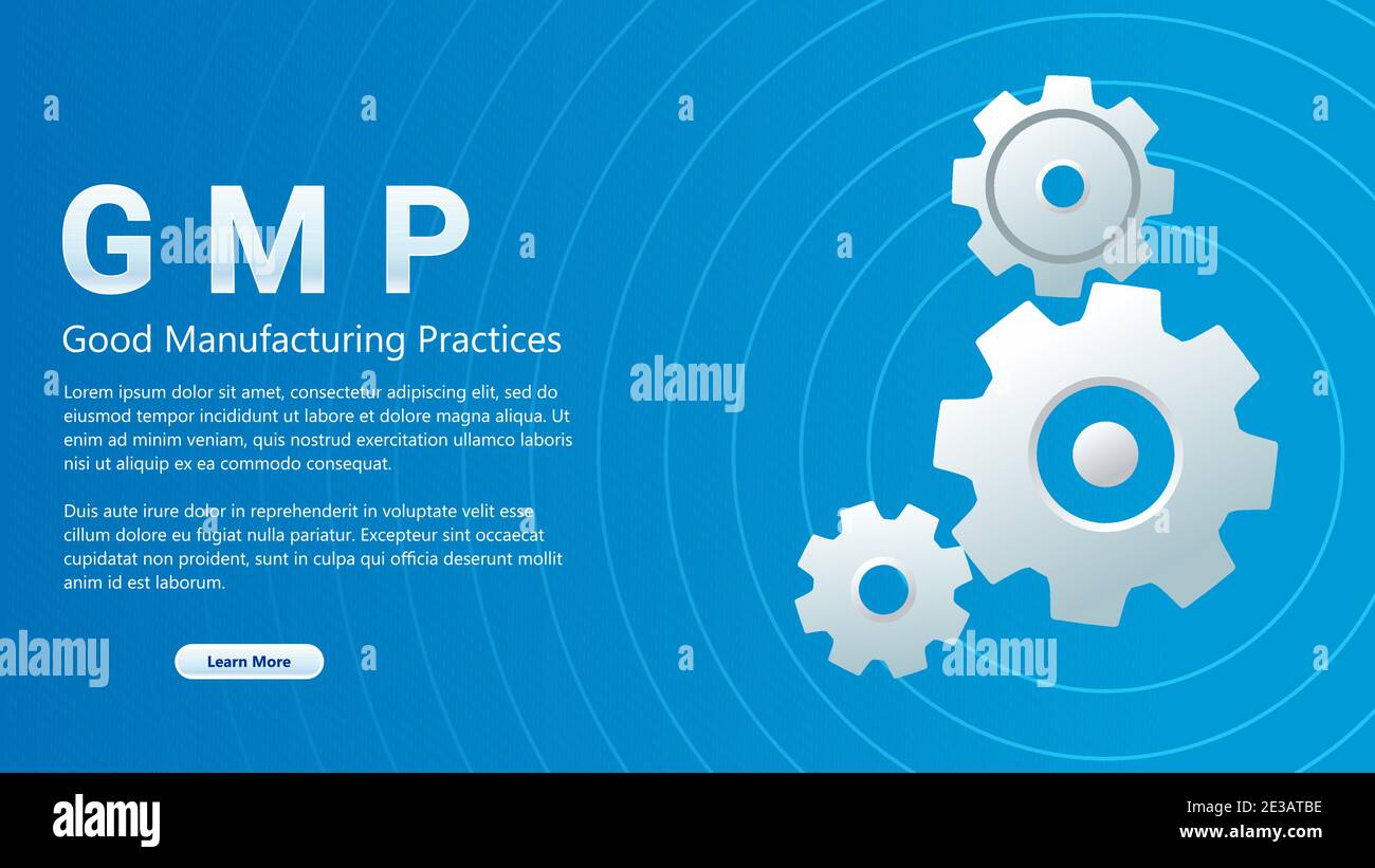 Bonnes pratiques de fabrication GMP. Oncept avec mots-clés, lettres et icônes. Présentation ou illustration vectorielle de modèle Web Illustration de Vecteur