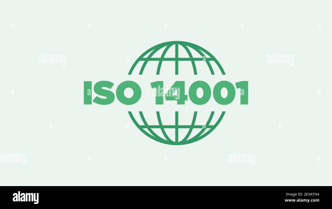 ISO 14001 gros texte sur la ligne de globe latérale. Illustration du vecteur de gestion de l'environnement de l'organisation internationale standard Illustration de Vecteur