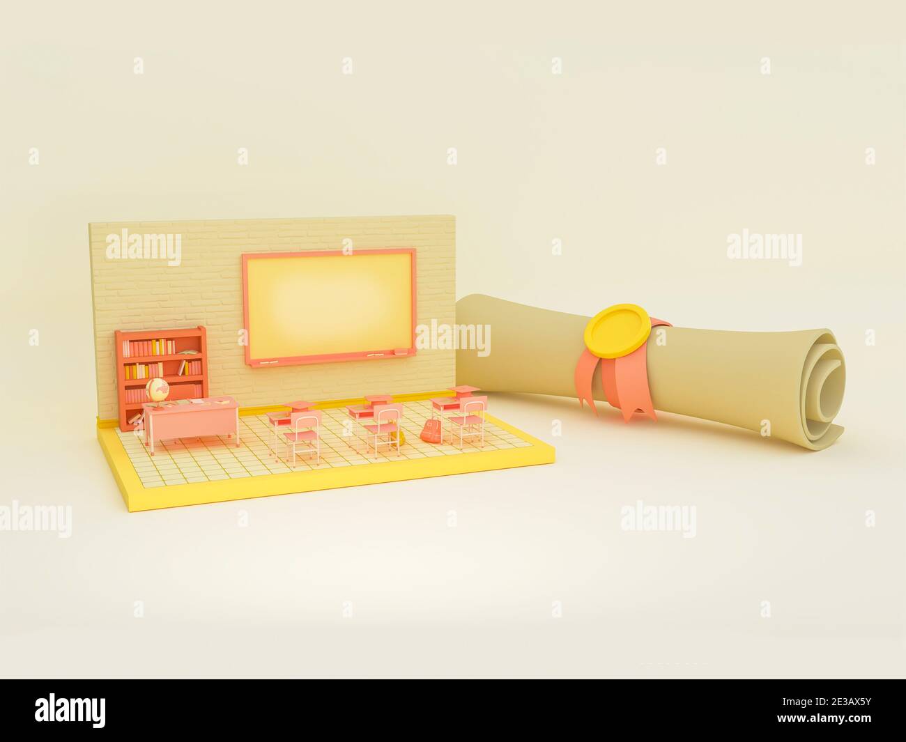Illustration 3D. Vide école salle de classe avec un diplôme. Banque D'Images