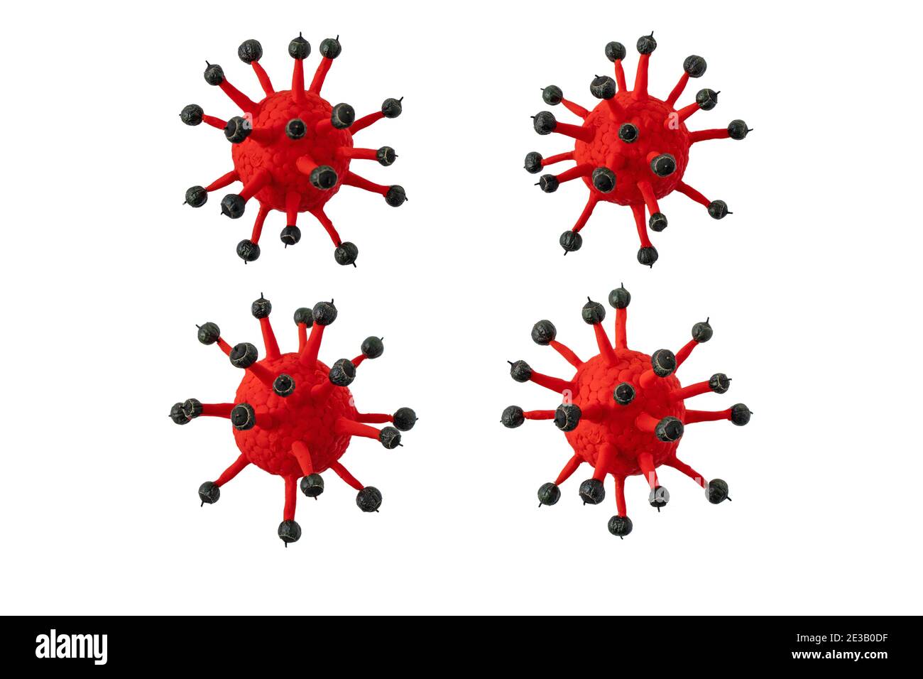 Cellules du coronavirus isolées sur blanc. Illustration 3d Covid-19 virions. Banque D'Images