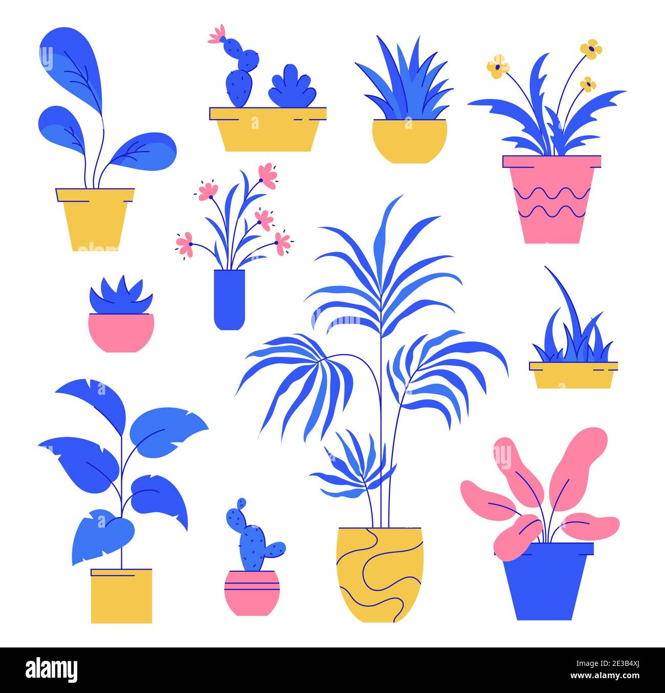 Ensemble de plantes de maison. Collection de plantes en pot isolé fond blanc. Illustration vectorielle. Illustration de Vecteur