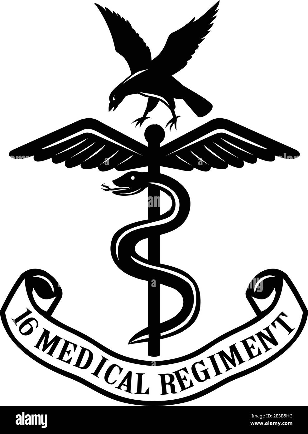 Illustration de style rétro du badge ou de l'emblème du 16 Régiment médical qui fournit un soutien médical dédié à 16 Brigade d'assaut aérien sur l'isolat Illustration de Vecteur